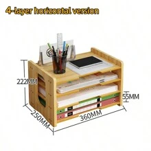 File Rack, Office File Tray Letter Rack Desk Storage Rack Paper A4 File Rack - Wood Color - View 2
