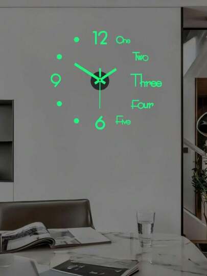 DIY Glow In The Dark Wand Clock, Creative Letter Sticker ative Functional Living Room, Bedroom, Dining Bar, Easy Installation Home Room view 6