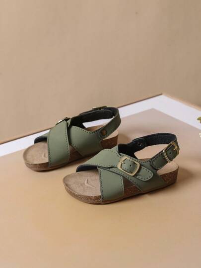 夏季百搭儿童男童/女童 PU 皮革后带设计罗马凉鞋，编织柔软透气防护鞋底防滑轻便