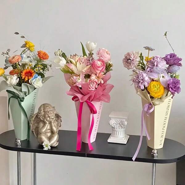 5pcs Creative Handmade Flower Bouquet Gift Paper Bags Boxes, Butterfly Theme, DIY Craft Supplies For Easter Mother's Day & Teacher Appreciation, Fantasy Theme