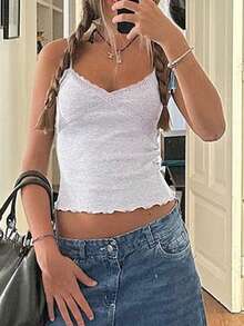 Y2K Streetwear Brandy Lace Trim Fitted Sexy Camisole' - Light Grey - View 7