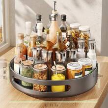 Rotating Storage Tray, Rotating Spice Rack, Kitchen Countertop Organizer, Round Metal Turntable Organizer For Cabinet Kitchen Fridge Vanity - 黑色 - 查看 2
