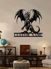 定制龙金属墙标、龙金属墙艺、龙名门牌、个性化姓氏标、房间装饰、龙墙艺 - 黑色 - 查看 10