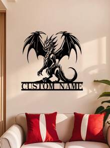 定制龙金属墙标、龙金属墙艺、龙名门牌、个性化姓氏标、房间装饰、龙墙艺 - 黑色 - 查看 3