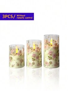 3 nến không ngọn lửa có điều khiển từ xa, nến chạy bằng pin có hẹn giờ, đèn nến LED hình hoa hồng, đèn trang trí không gian lãng mạn, nến LED điện tử không khói, thích hợp cho Giáng sinh, gia đình, đám cưới, sinh nhật, ngày lễ tình nhân, tiệc công ty - trong suốt - Xem 11