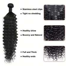 Deep Wave Clip In Hair Extensions Human Hair 8Pcs Brazilian Remy Human Hair Deep Wave Clip In Extensions Thick To Ends Natural Black - màu đen - Xem 3