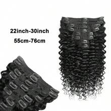 Deep Wave Clip In Hair Extensions Human Hair 8Pcs Brazilian Remy Human Hair Deep Wave Clip In Extensions Thick To Ends Natural Black - màu đen - Xem 7