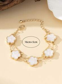 1pc Fashion New Sweet Clover Four-Leaf Lucky Charm Double-Layer Bracelet For Women, Party Gift (Beads Quantity On Bead Chain Is Random) - White - View 5
