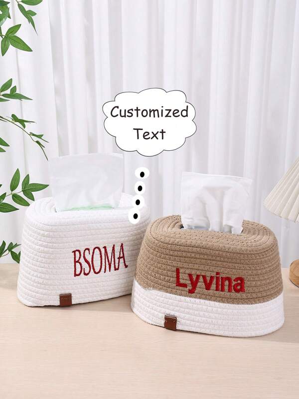 Porta fazzoletti personalizzato, design intrecciato in corda, stile nordico, porta rotolo di carta quadrato, decorazione per casa, salotto, camera da letto, bagno, tavolo da pranzo, testo personalizzabile