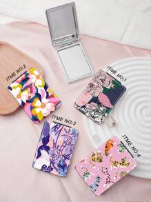 1 pieza Espejo de vanidad portátil con estampado de leopardo de la serie de animales, plegable, ultradelgado, espejo de mano conveniente con estuche, chapado metálico al vacío de acero inoxidable, adecuado para todos los escenarios y personas