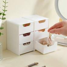 1 pieza Caja de almacenamiento de 3 capas para baño y tocador, caja de almacenamiento compacta para maquillaje y artículos esenciales, caja de papelería para escritorio, diseño sin perforación, apta para uso doméstico u oficina