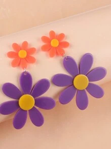 1 Pair Vacation Style Neon Color Block Sunflower Resin Women Earrings - Fluorescent Color Splicing Sunflower - View 12