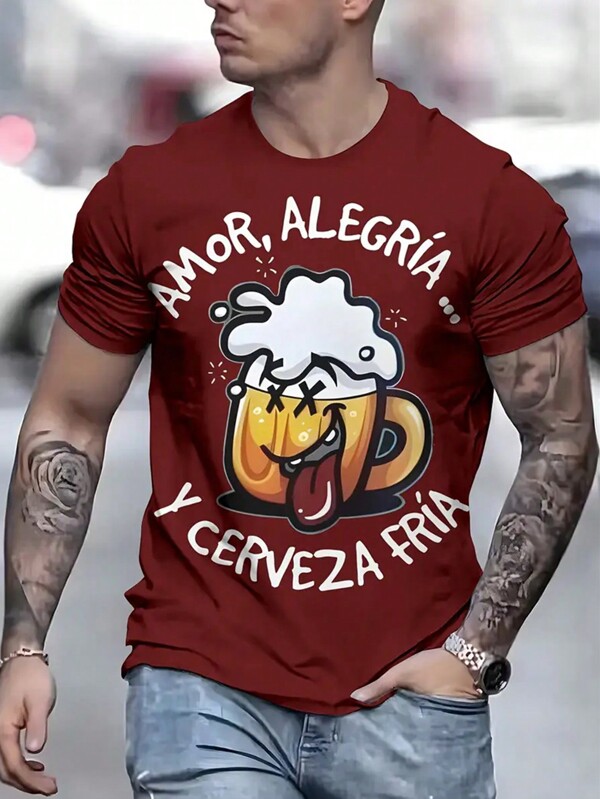 Última camiseta casual de cuello redondo para hombres, ajuste regular, confeccionada en tela de poliéster con estampado 3D, camiseta de moda 3D