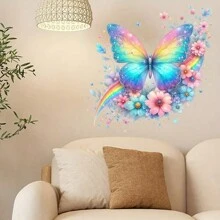 1 pieza Pegatinas de asiento de inodoro con mariposa colorida, decoración autoadhesiva de superficie cerámica con estampado animal, decoración desechable de baño con tema de mariposa y floral, tratamiento de superficie semibrillante, adecuado para decoración del hogar