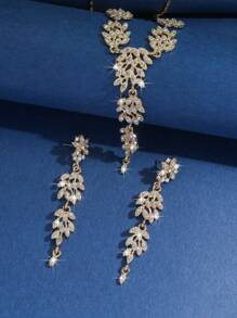 Women's Teardrop Rhinestone Necklace & Earrings Set - Glam Party Wedding Jewelry