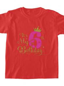 Celebrate Your Little One's 6th Birthday In Style With This Adorable Kids' Short Sleeve T-Shirt – Perfect Gift For Boys And Girls, Featuring Fun Designs And Comfortable Fit For All-Day Play! - Red - View 3