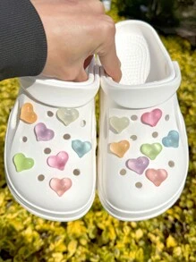 14 件夜光鳄鱼鞋配件，可拆卸 3D 爱心形发光装饰夹，适用于沙滩/凉鞋 - 彩色 - 查看 2