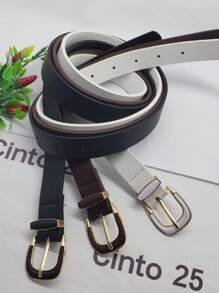 3 Pieces Leather Belt With Buckle 2.3CM - 黑+白+棕 - 查看 3