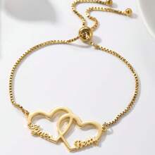 Customized Name Bracelet Personalized Double Name Heart Bracelet For Women Men Stainless Steel Customized 2 Names Bracelet Couple Jewelry Wrist Accessories Gift Valentine's Day Gift Memorial Day Gift Mother's Day Gift