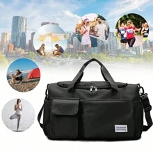 1pc 35L Gym Bag, Yoga Crossbody Bag, Sports Bag With Shoe Compartment And Wet Clothes Compartment, Black Oxford Cloth Wear-Resistant And Waterproof Material, Travel Bag With Wet And Dry Pockets, Lightweight Carry-On Handbag, Weekend Overnight Bag For Women Men Training Trips Workouts Gym Swims And Plane Business Holidays