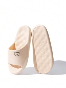 可爱熊图案拖鞋，休闲露趾软底鞋，舒适室内家居浴室拖鞋