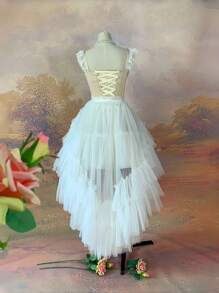 1pc Asymmetric Hem Asymmetrical Peplum Skirt, Short Front Long Back Tuxedo Style, Suitable For Wedding, Party, Performance, Cosplay, Photography, Dance, Halloween Costume Halloween Costumes Women Fall Clothes For Women