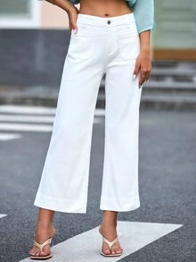 Jeans anchos y sueltos para mujer con bolsillos, pantalones vaqueros de pierna recta con alto estiramiento y longitud hasta el tobillo