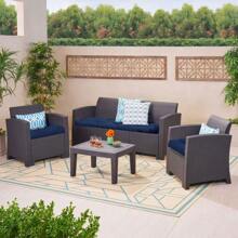 3 Pieces Wicker Chair Cushions Of Waterproof Tufted Outdoor Seat Cushions Set For Patio Furniture Sofa Settee Couch,1 Loveseat And 2 U-Shaped Cushions For Patio Furniture Chair Pads Yard - Navy Blue - View 6