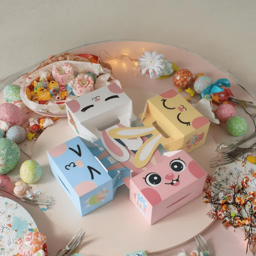 12 صندوق من علب تزيين بشكل أرانب كبيرة الأذنين للكعك والحلوى وصناديق هدايا الكيك، بمناسبة عيد الفصح - متعدد الألوان - مشاهدة 7