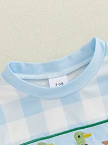 Bebés Niños Niñas Peleles Manga Corta Cuello Redondo Bordado de Pato Estampado a Cuadros Body Mono - Azul - Ver 7