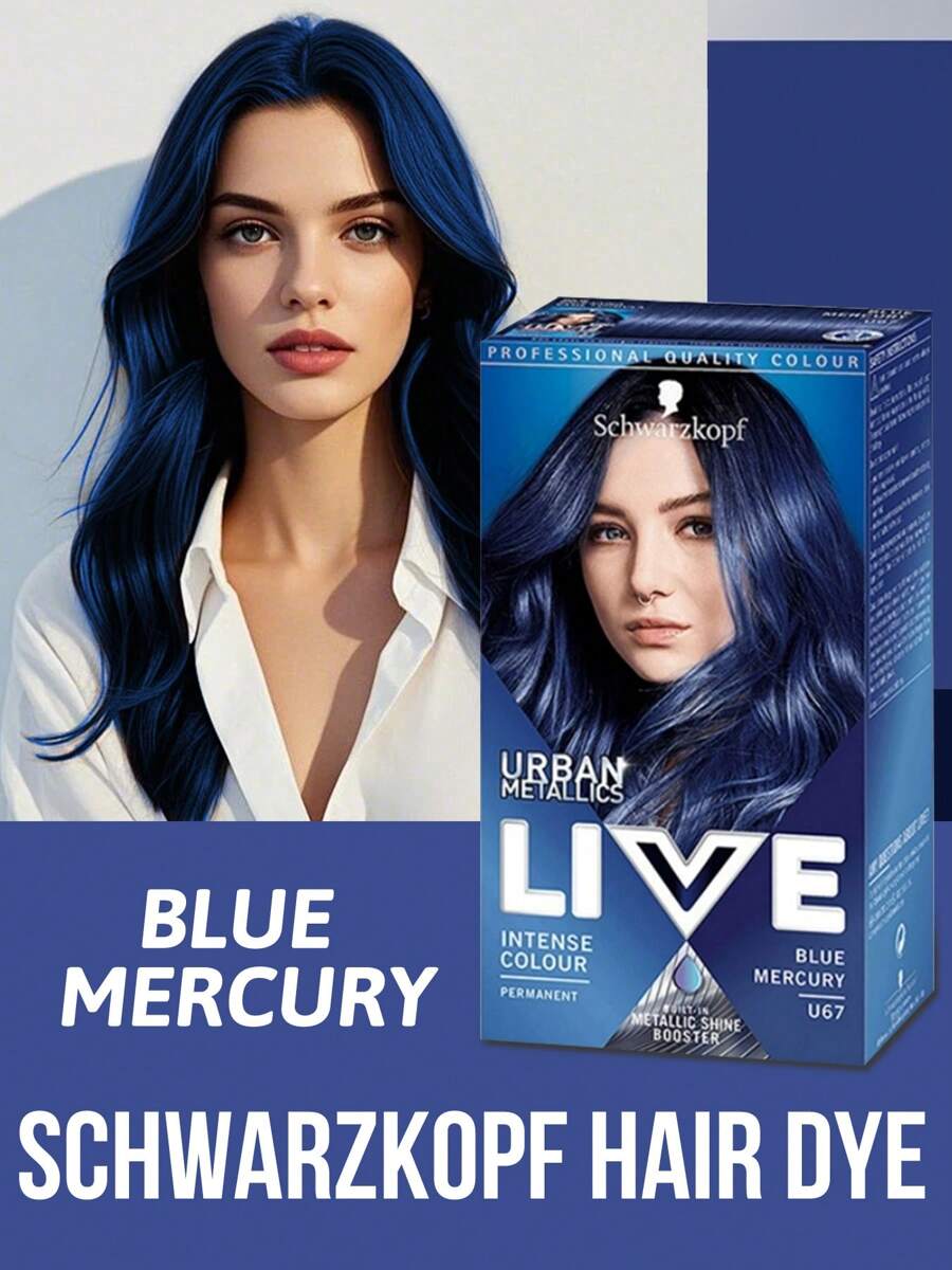 Schwarzkopf Live Hair Dye BLUE MERCURY，高显色度，颜色丰富多样，颜色持久，颜色均匀，专业色彩品质