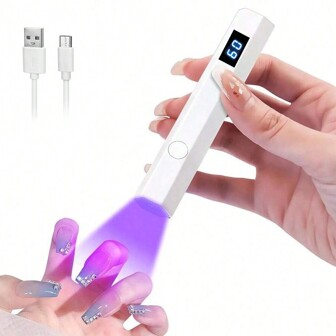 1pc Handheld LED Display Nail Lamp, USB Rechargeable Portable Curing Light For Gel Nail Polish, Suitable For Home DIY