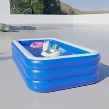 Inflatable Swimming Pool - Thickened PVC Home Pool, Suitable For Backyard, Garden Or Lawn Summer Water Party, Beach Essentials, Beach Accessories, Pool Float - Blue and White - View 3