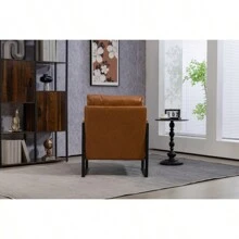 Leather Accent Chair Guest Chair For Living Room Mid Century Armchair For Bedroom Brown Leather - 棕色如圖所示 - 查看 18