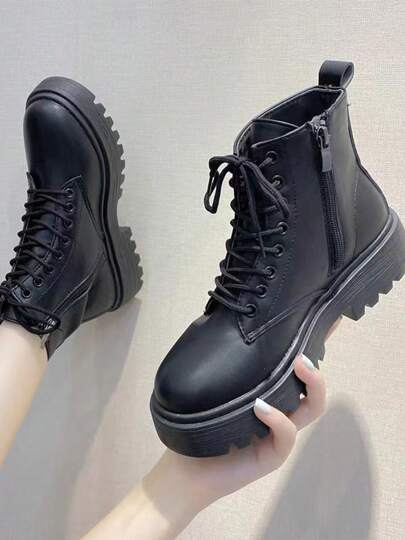 Botas cortas informales para mujer, botas cortas de color liso con punta redonda