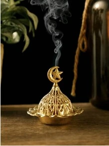 1 件豪华金色空心阿拉伯风格香炉，迷你便携式金色塔式香座，金属芳香疗法油加热器 - 彩色 - 查看 1