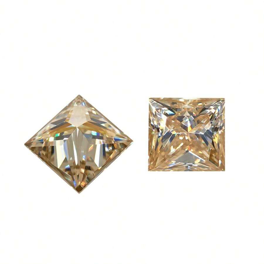 Piedra de moissanita suelta con corte princesa de color champagne D y VVS1, con certificado GRA, 100% moissanita - Dorado champagne - Ver 1