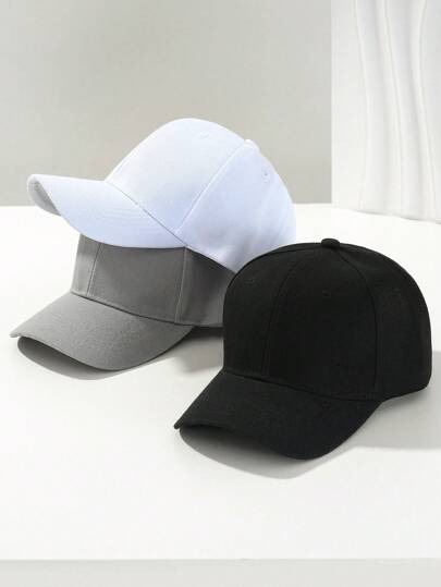 3pcs Plain Baseball Cap Unisex Adjustable Curved Brim Trucker Hat For Casual Everyday Wear, Polyester