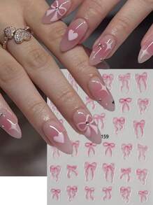 FULL BEAUTY 5 piezas Pegatinas de arte de uñas con lazos blancos y negros adorables, calcomanías de uñas autoadhesivas con diseños de moños para boda, decoraciones de uñas DIY, suministros de manicura - Multicolor - Ver 6