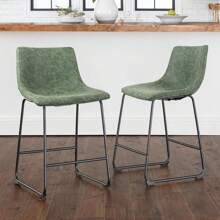 26 Inch Bar Stools Set Of 2,Counter Height Bar Stools With Back, Modern PU Leather Stools With Metal Leg And Footrest,Dining Chairs For Kitchens Island,Armless Pub Stools For Rustic Bar - 綠色 - 查看 1