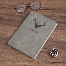 1pc/2pcs/3pcs/6pcs 平装鹿头小羊皮 200 页笔记本，软皮/护眼纸/丝带书签/鹿头 LOGO，适合商务办公/校园生活/日常生活/节日礼品/日记本/手帐本/会议笔记本