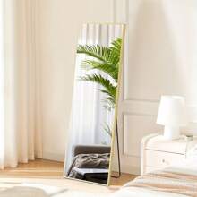 59"X16" Full Length Golden Mirror With Stand, Floor Mirror With Aluminum Alloy Frame For Bedroom, Standing Full Body Mirror With Shatter-Proof Glass For Wall, Living Room - Golden Color - View 4