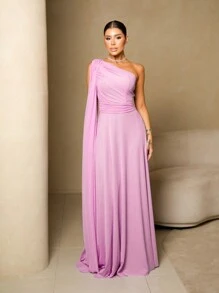 Izabel Tulle Dress Without Shine - Long Bridesmaid Party Dress - Màu Hồng baby - Xem 2