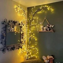 1pc USB Powered 96LED Branch Twig Lights, Led Indoor Wall Decor Artificial Willow Vine Wall Lamp With 8 Modes, Flexible Accent Lighting For Bedroom, Living Room, Wedding, Button Control - 暖白光 - 查看 4