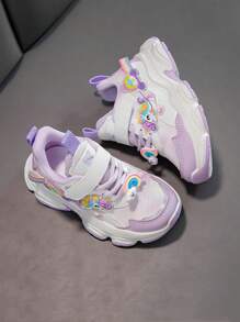 女童运动鞋春秋新款钩环童鞋厚底中大童休闲卡通运动鞋校园跑步鞋幼儿厚底运动鞋 - 紫色 - 查看 6