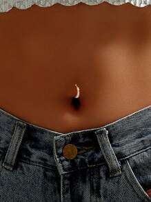 1 件 925 纯银肚脐环 肚脐环 肚脐穿孔 腹部首饰 女士金色倒置肚脐环