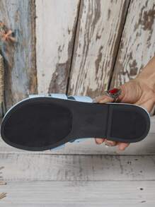 女士夏季新款圆头平底防滑耐磨H型编织带镂空露趾平底凉鞋，适合连衣裙、打底裤、休闲裤、短裤、裙子、一脚蹬女士拖鞋，春季、夏季、秋季、情人节、节日派对、时尚休闲、优雅、简约、浪漫、可爱、度假、旅行、透气、日常搭配、浅蓝色、沙滩鞋、女士时尚平底凉鞋 - 淺藍色 - 查看 6