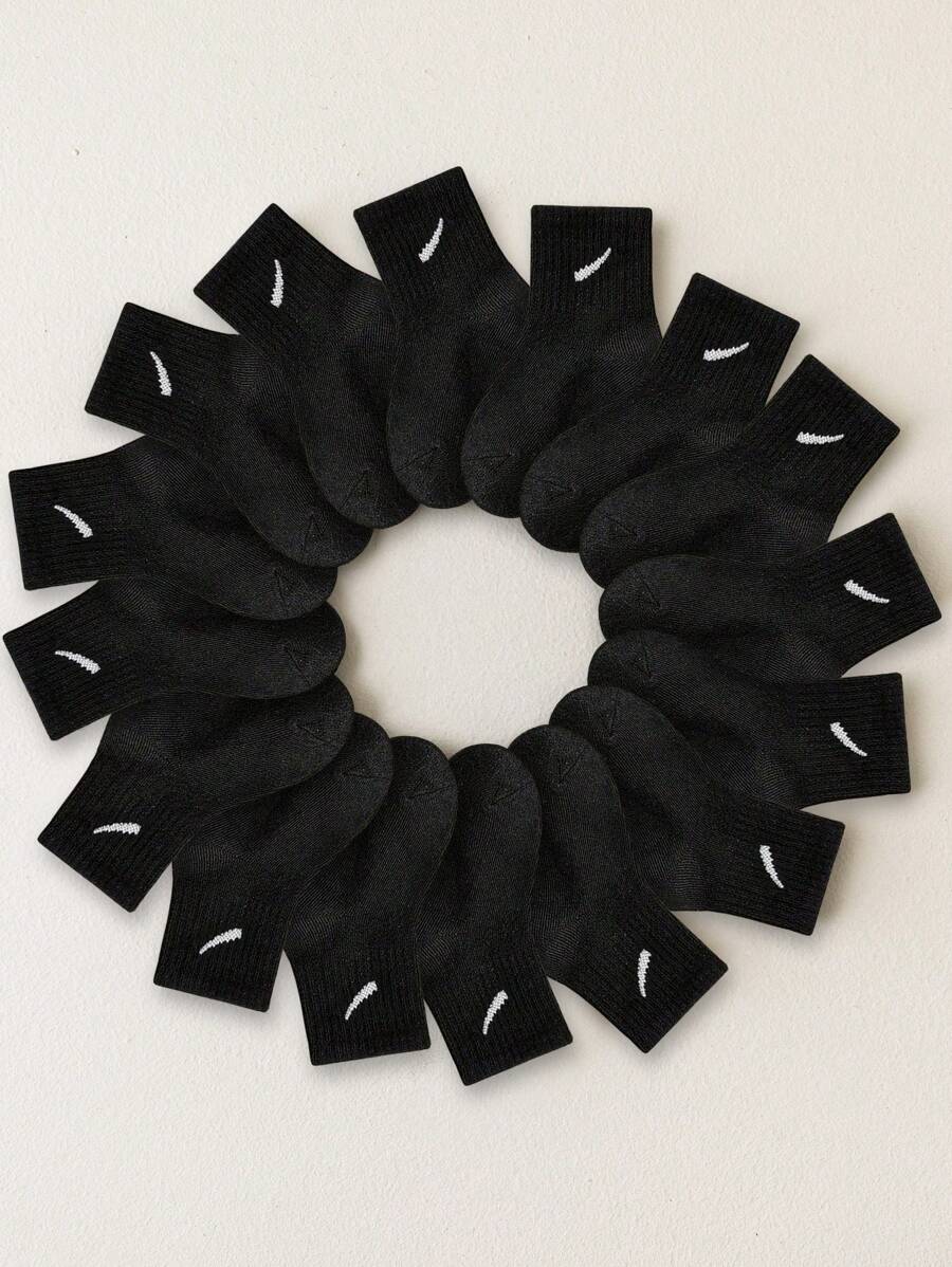 8 Pairs Kids Socks, Black Fashionable Versatile Baby Crew Socks With Diagonal Stripe Pattern, Suitable For Casual Daily Wear