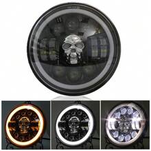 Faro de motocicleta LED con cabeza de calavera de 7 pulgadas con luces de cruce, luces diurnas, luces antiniebla y luces indicadoras para Suzuki Kawasaki Touring Custom - Negro - Ver 1