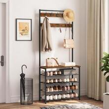 HOOBRO Coat Stand Coat Rack With S Storage  Standing Hall Tree With 9 Hooks S And Coat Rack For Hallway Entryway Metal Frame Sturdy Industrial Rustic Brown And Black EBF80MT01G2 - RusticBrown+Black1 - View 2